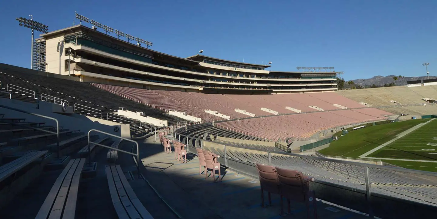 inside of empty Rose Bowl stadium
